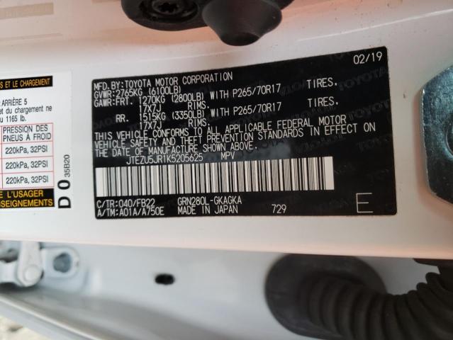 Photo 10 from auction – 2019 TOYOTA 4RUNNER SR with VIN JTEZU5JR1K5205625
