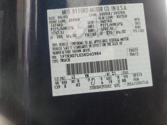 Photo 10 from auction – 2003 FORD F150 with VIN 1FTRX07L03KD43984