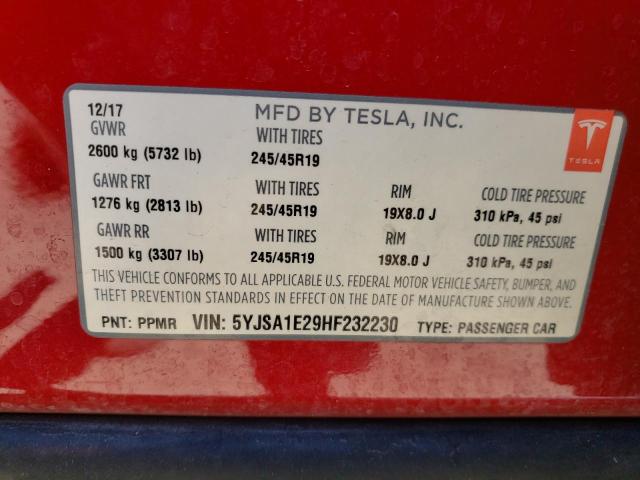 Photo 10 from auction – 2017 TESLA MODEL S with VIN 5YJSA1E29HF232230