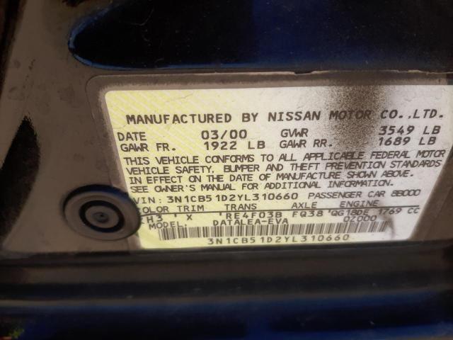 Photo 10 from auction – 2000 NISSAN SENTRA BAS with VIN 3N1CB51D2YL310660