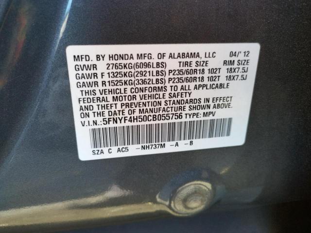 Photo 10 from auction – 2012 HONDA PILOT EXL with VIN 5FNYF4H50CB055756
