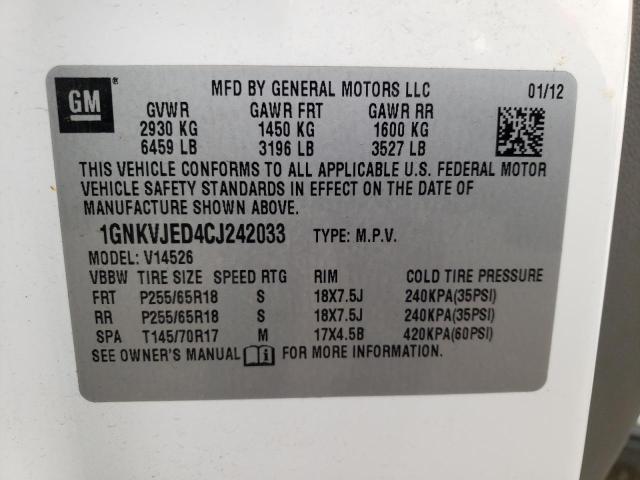 Photo 10 from auction – 2012 CHEVROLET TRAVERSE L with VIN 1GNKVJED4CJ242033