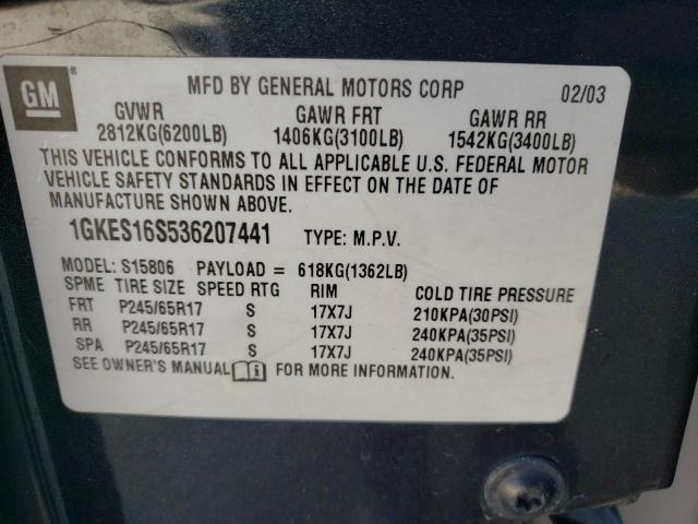 Photo 10 from auction – 2003 GMC ENVOY XL with VIN 1GKES16S536207441