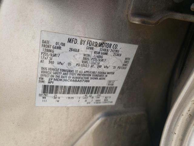 Photo 10 from auction – 2008 FORD EDGE SE with VIN 2FMDK36C68BA57386
