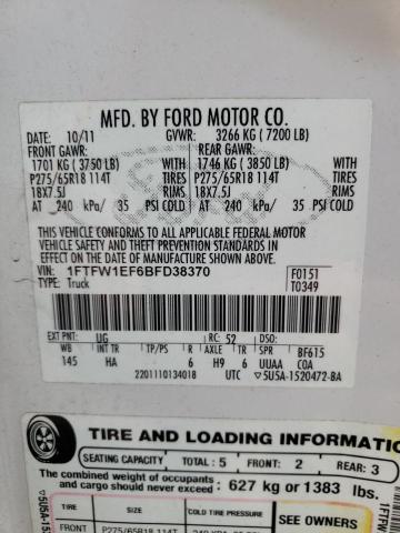 Photo 10 from auction – 2011 FORD F150 SUPER with VIN 1FTFW1EF6BFD38370