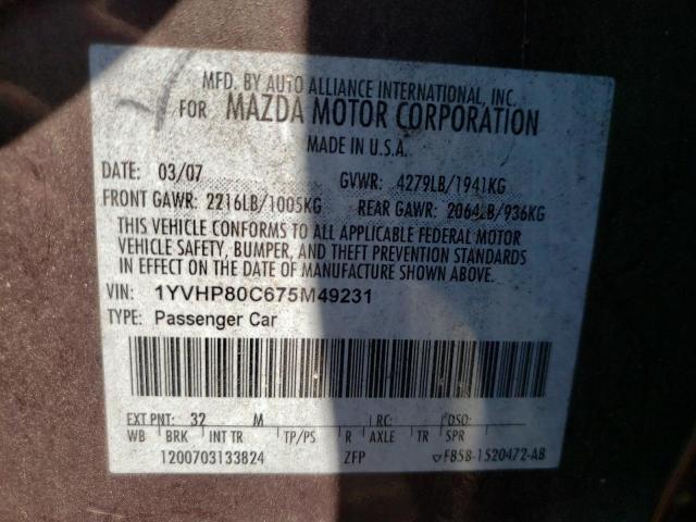 Foto 10 de la subasta – 2007 MAZDA 6 I con VIN 1YVHP80C675M49231