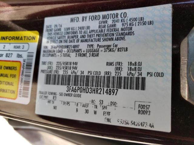 Photo 10 from auction – 2017 FORD FUSION SE with VIN 3FA6P0HD3HR214897