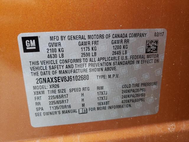 Photo 10 from auction – 2018 CHEVROLET EQUINOX LT with VIN 2GNAXSEV8J6102680