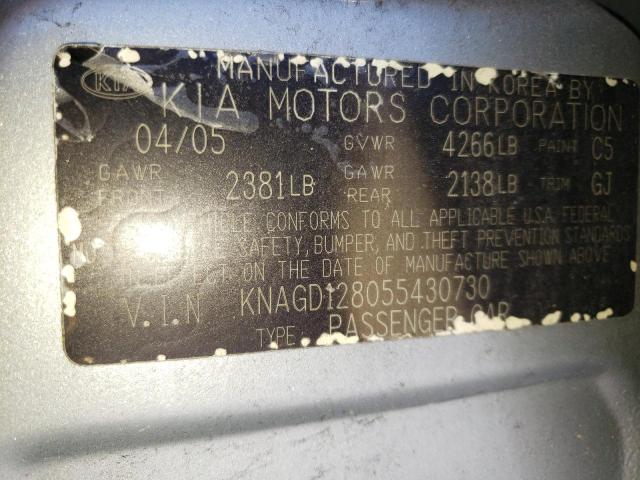 Photo 10 from auction – 2005 KIA OPTIMA LX with VIN KNAGD128055430730