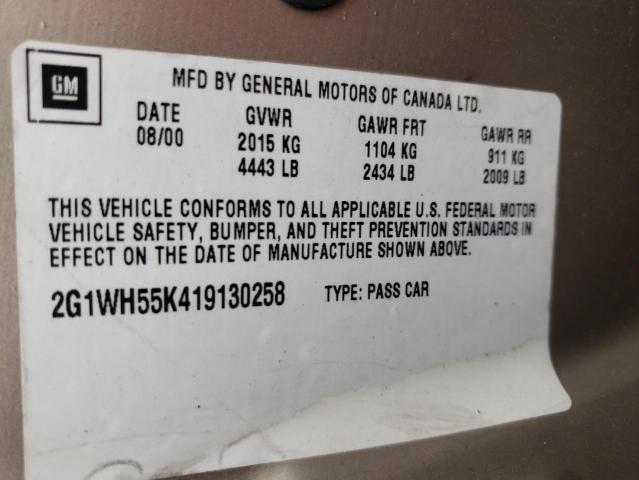 Photo 10 from auction – 2001 CHEVROLET IMPALA LS with VIN 2G1WH55K419130258