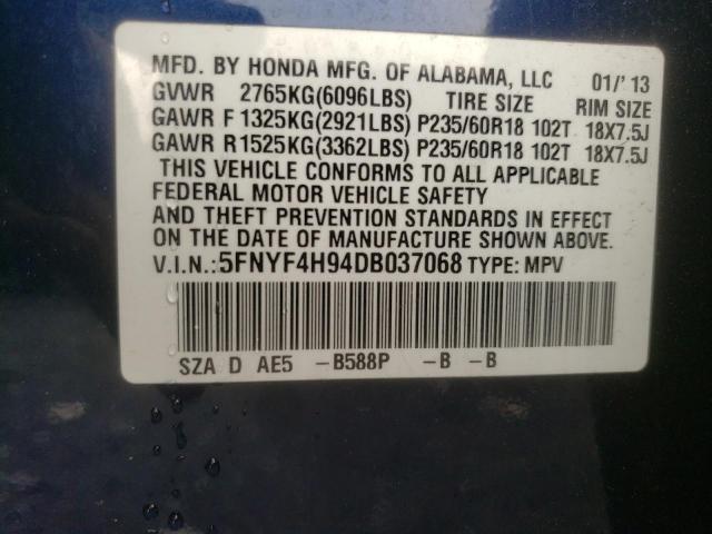 Photo 10 from auction – 2013 HONDA PILOT TOUR with VIN 5FNYF4H94DB037068