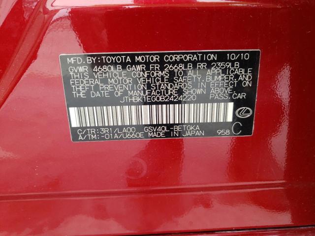 Photo 10 from auction – 2011 LEXUS ES 350 with VIN JTHBK1EG0B2424220