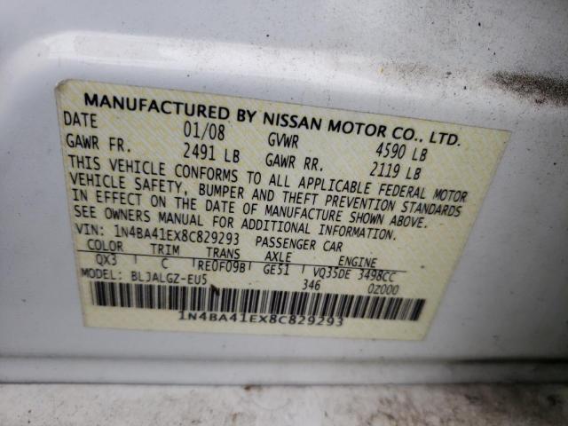 Photo 10 from auction – 2008 NISSAN MAXIMA SE with VIN 1N4BA41EX8C829293