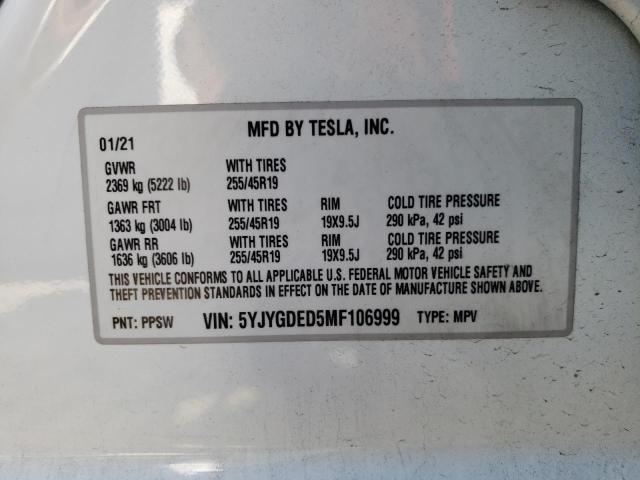 Photo 10 from auction – 2021 TESLA MODEL Y with VIN 5YJYGDED5MF106999