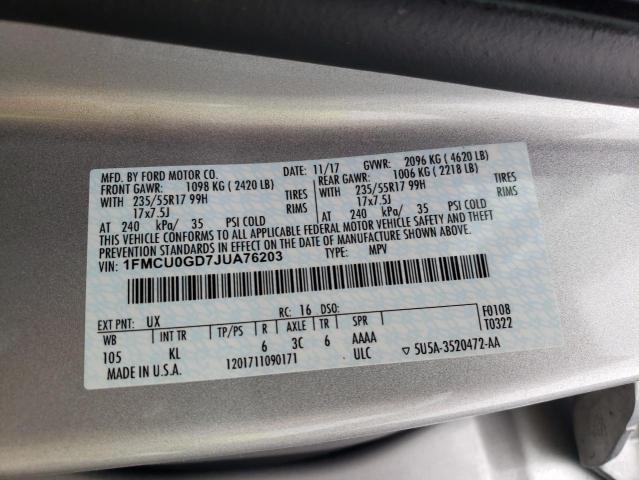 Photo 10 from auction – 2018 FORD ESCAPE SE with VIN 1FMCU0GD7JUA76203