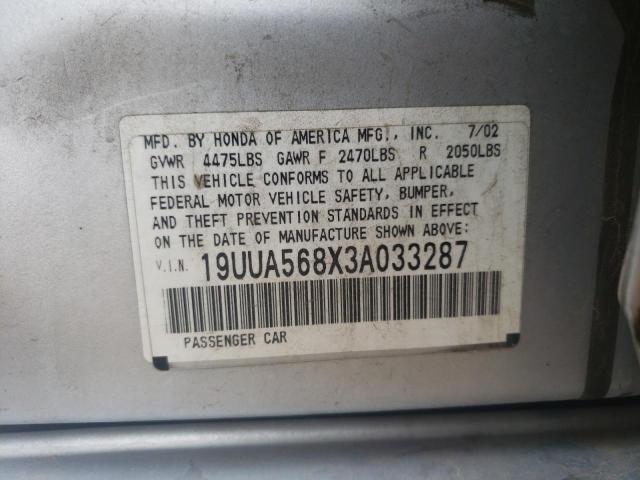 Photo 10 from auction – 2003 ACURA 3.2TL TYPE with VIN 19UUA568X3A033287