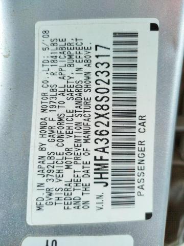 Photo 10 from auction – 2008 HONDA CIVIC HYBR with VIN JHMFA362X8S023317