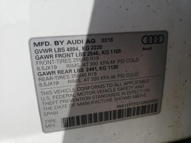 Photo 10 from auction – 2016 AUDI Q3 PREMIUM with VIN WA1EFCFS1GR020031