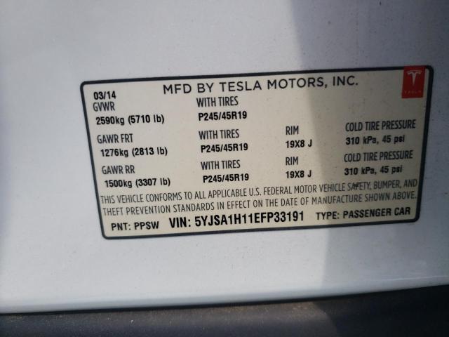 Photo 10 from auction – 2014 TESLA MODEL S with VIN 5YJSA1H11EFP33191
