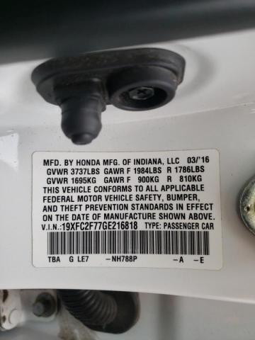 Photo 10 from auction – 2016 HONDA CIVIC EX with VIN 19XFC2F77GE216818