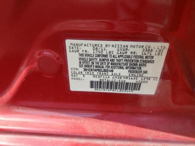 Photo 10 from auction – 2012 NISSAN VERSA S with VIN 3N1CN7AP8CL803149