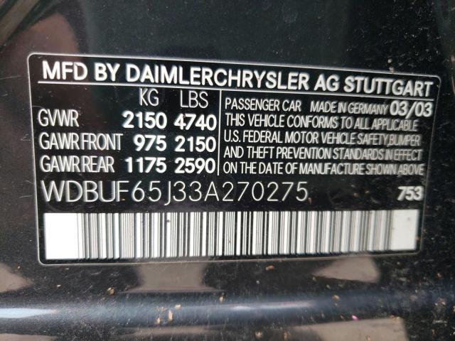 Photo 10 from auction – 2003 MERCEDES-BENZ E 320 with VIN WDBUF65J33A270275