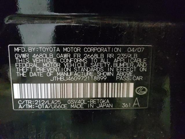 Photo 10 from auction – 2007 LEXUS ES 350 with VIN JTHBJ46G972118899
