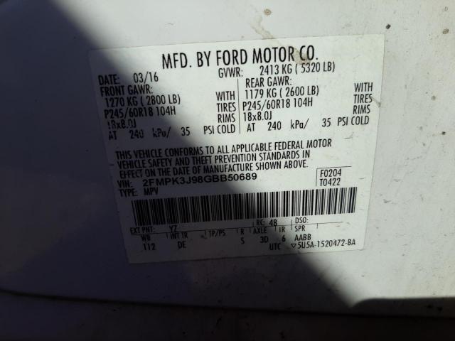 Photo 10 from auction – 2016 FORD EDGE SEL with VIN 2FMPK3J98GBB50689