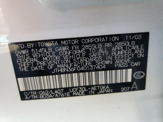 Photo 10 from auction – 2004 LEXUS LS 430 with VIN JTHBN36F040137404