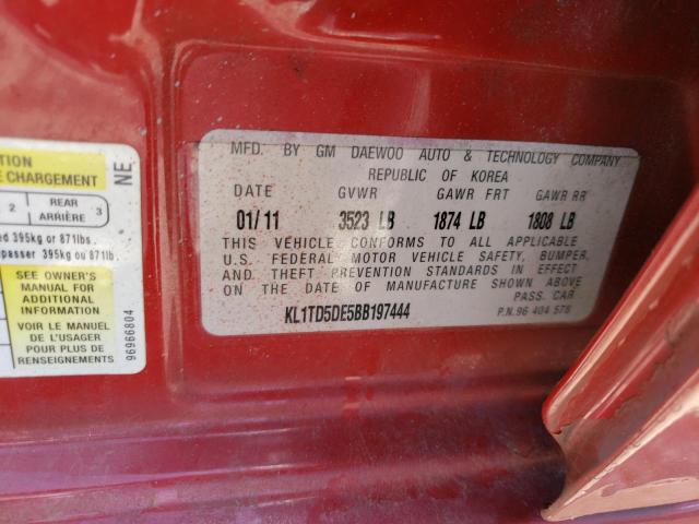 Photo 10 from auction – 2011 CHEVROLET AVEO LS with VIN KL1TD5DE5BB197444