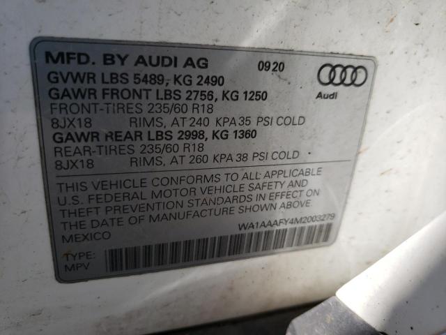 Photo 10 from auction – 2021 AUDI Q5 PREMIUM with VIN WA1AAAFY4M2003279