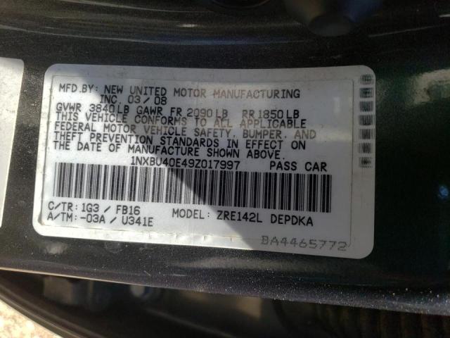 Photo 10 from auction – 2009 TOYOTA COROLLA BA with VIN 1NXBU40E49Z017997