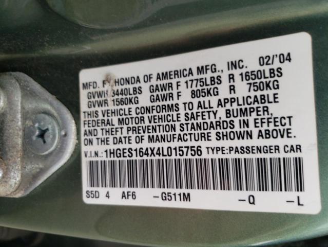 Photo 10 from auction – 2004 HONDA CIVIC with VIN 1HGES164X4L015756