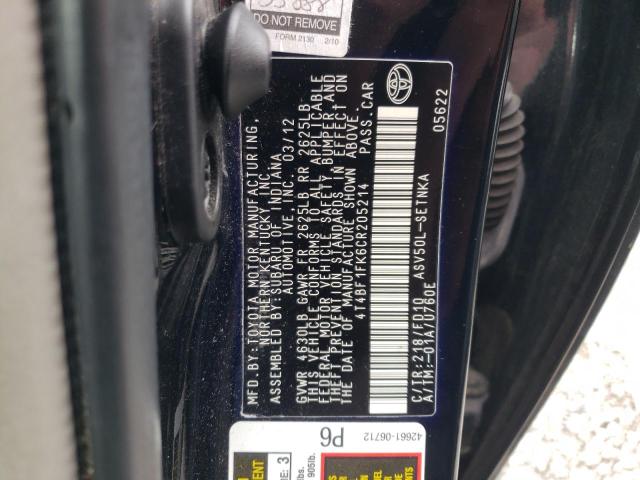Photo 10 from auction – 2012 TOYOTA CAMRY BASE with VIN 4T4BF1FK6CR205214