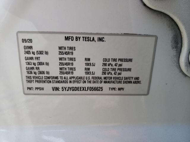 Photo 10 from auction – 2020 TESLA MODEL Y with VIN 5YJYGDEEXLF056625
