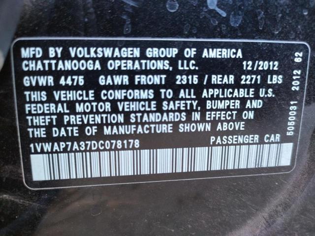 Photo 10 from auction – 2013 VOLKSWAGEN PASSAT S with VIN 1VWAP7A37DC078178