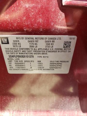 Photo 10 from auction – 2016 CHEVROLET EQUINOX LT with VIN 2GNFLFEK0G6151279