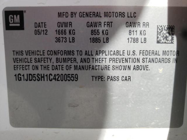 Photo 10 from auction – 2012 CHEVROLET SONIC LT with VIN 1G1JD5SH1C4200559