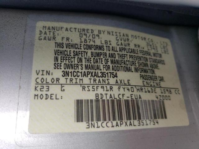 Photo 10 from auction – 2010 NISSAN VERSA S with VIN 3N1CC1APXAL351754