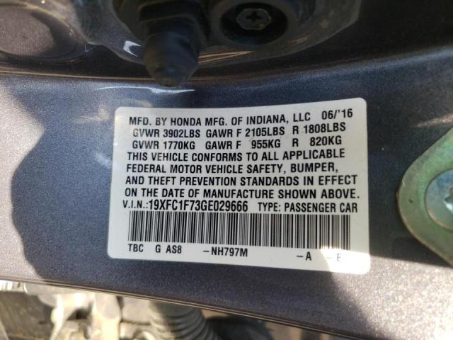 Photo 10 from auction – 2016 HONDA CIVIC EXL with VIN 19XFC1F73GE029666