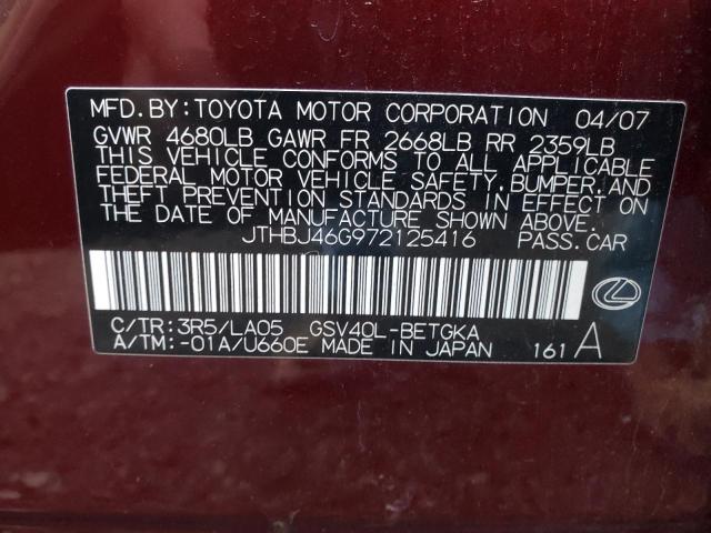 Photo 10 from auction – 2007 LEXUS ES 350 with VIN JTHBJ46G972125416