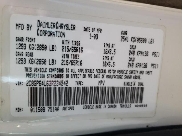 Photo 10 from auction – 2003 CHRYSLER TOWN AND C with VIN 2C8GP64L63R234542