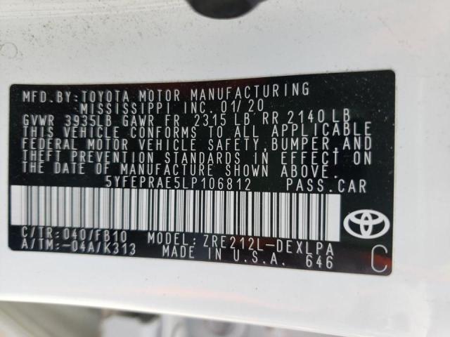 Photo 10 from auction – 2020 TOYOTA COROLLA LE with VIN 5YFEPRAE5LP106812
