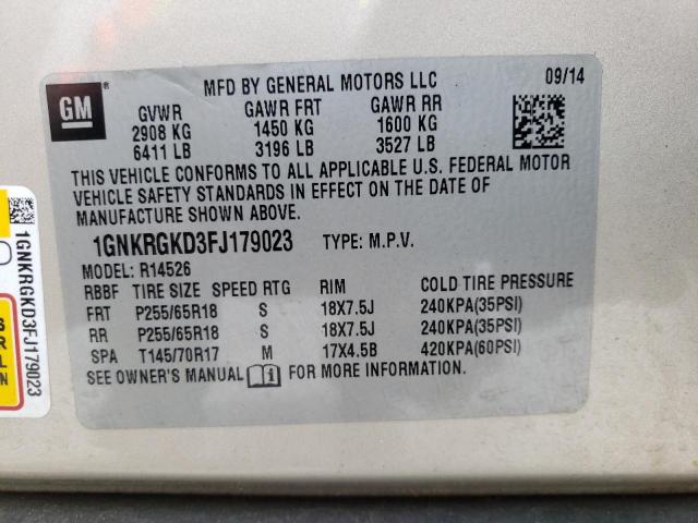 Photo 10 from auction – 2015 CHEVROLET TRAVERSE L with VIN 1GNKRGKD3FJ179023