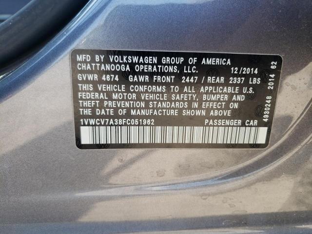 Photo 10 from auction – 2015 VOLKSWAGEN PASSAT SEL with VIN 1VWCV7A38FC051962