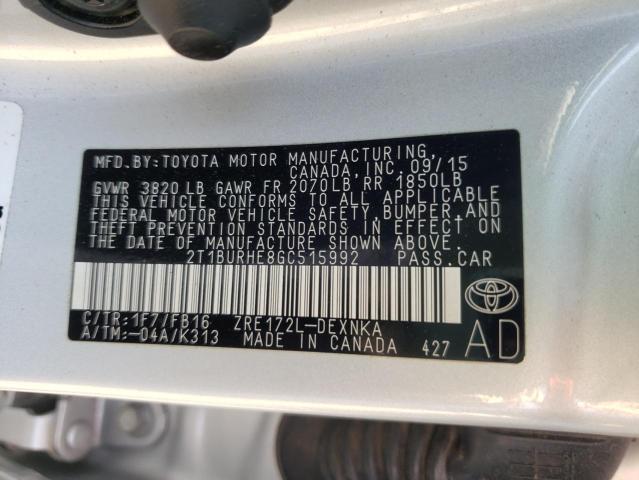 Photo 10 from auction – 2016 TOYOTA COROLLA L with VIN 2T1BURHE8GC515992