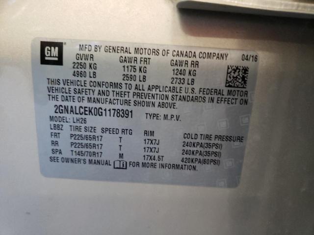 Photo 10 from auction – 2016 CHEVROLET EQUINOX LT with VIN 2GNALCEK0G1178391