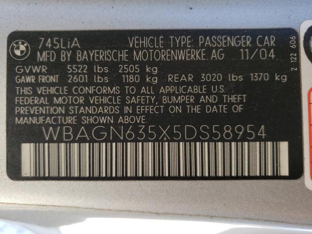 Photo 10 from auction – 2005 BMW 745 LI with VIN WBAGN635X5DS58954
