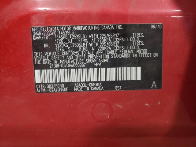 Zdjęcie 10 z aukcji – 2010 TOYOTA RAV4 z VIN 2T3BF4DV3AW060887