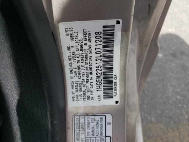 Photo 10 from auction – 2002 HONDA CIVIC LX with VIN 1HGEM22512L071208